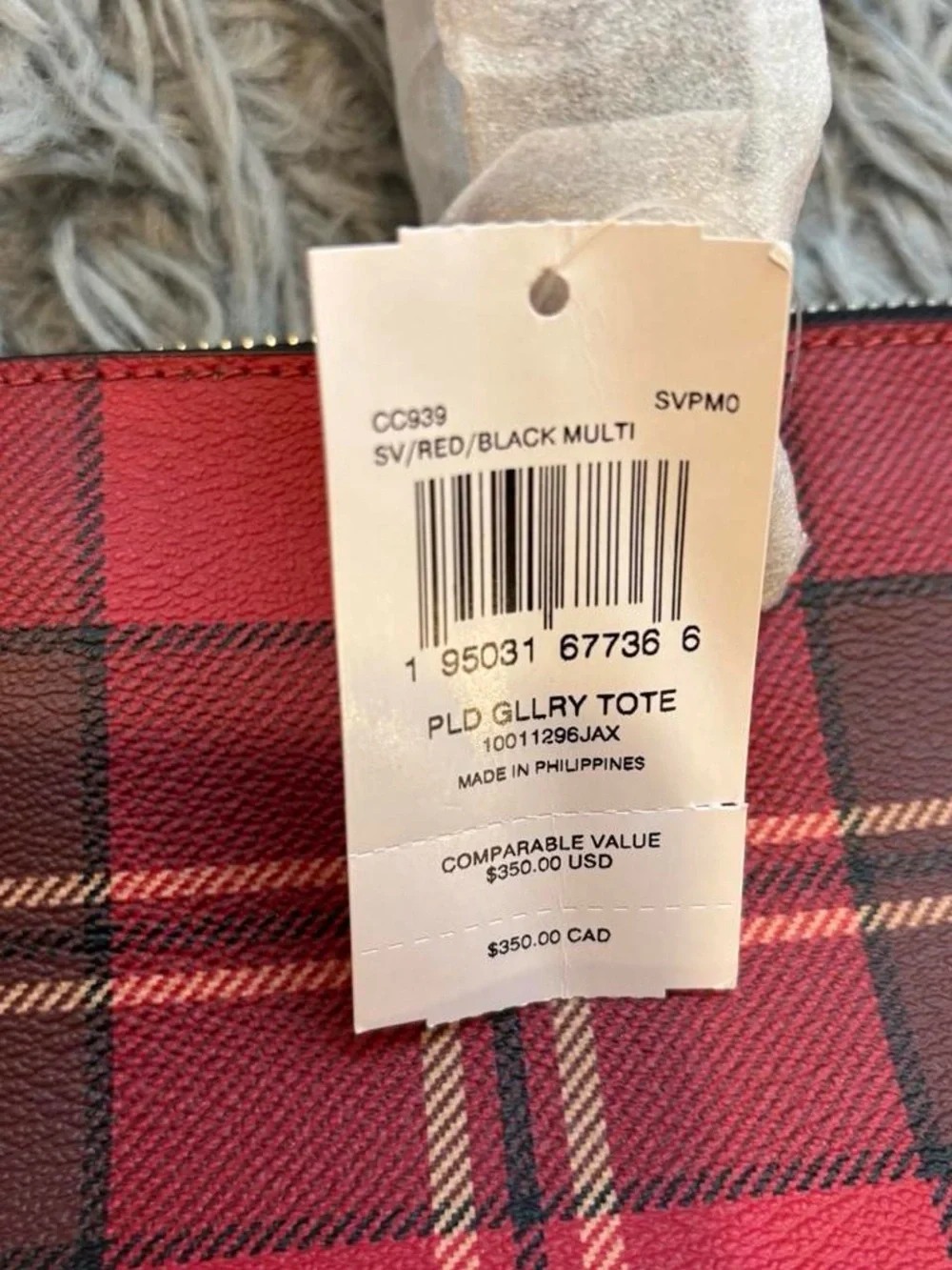 NEW Coach Plaid Gallery Tote Bag Red Tartan Luxury Designer Holiday Christmas